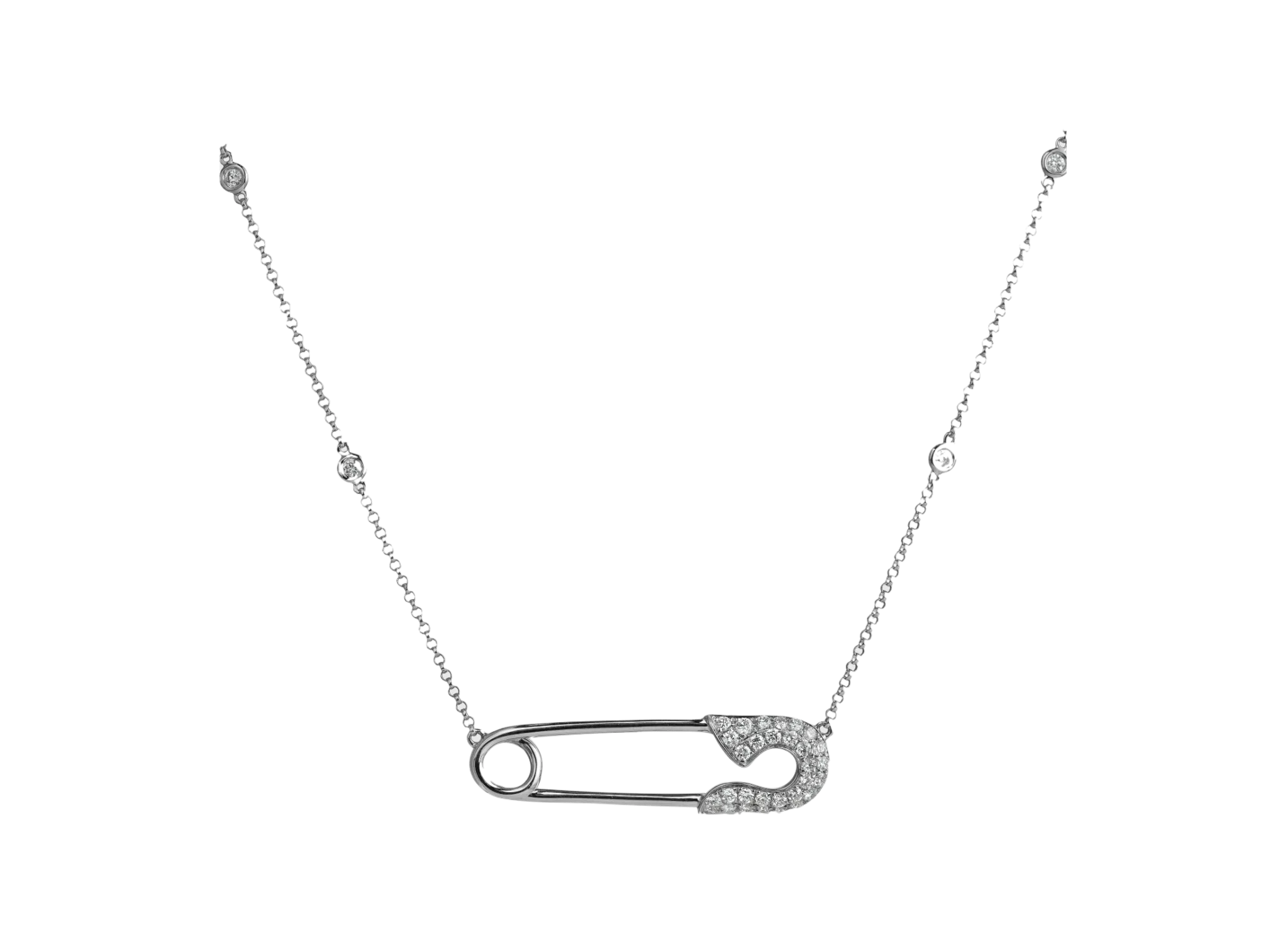 Diamond Pave Safety Pin Necklace
