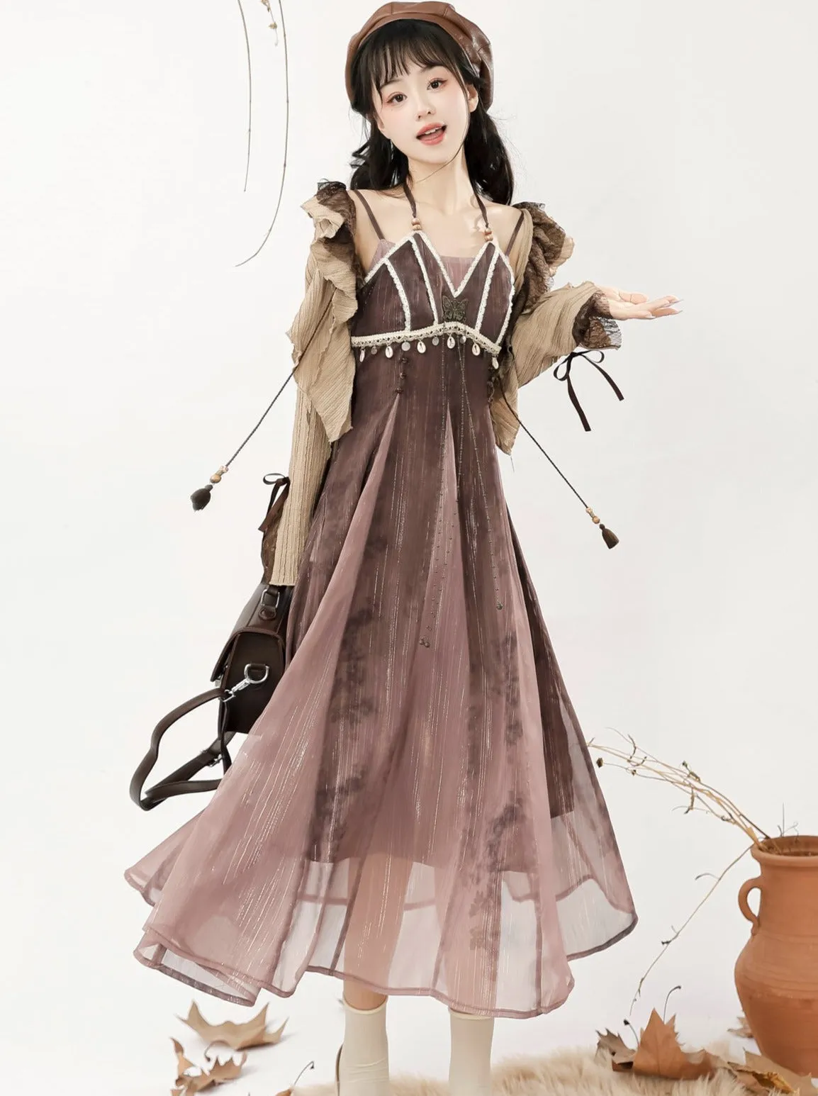 Dress Style   Short Camisole Cardigan Ethnic Ruffle