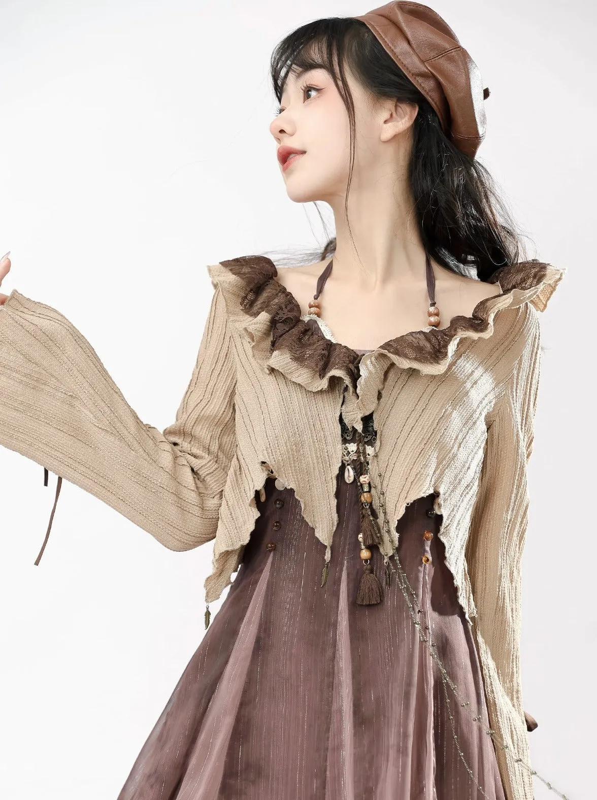 Dress Style   Short Camisole Cardigan Ethnic Ruffle
