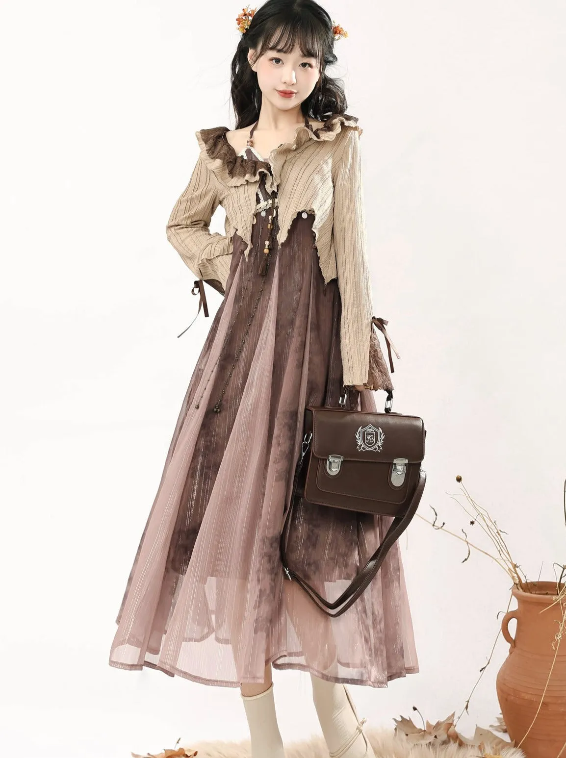 Dress Style   Short Camisole Cardigan Ethnic Ruffle