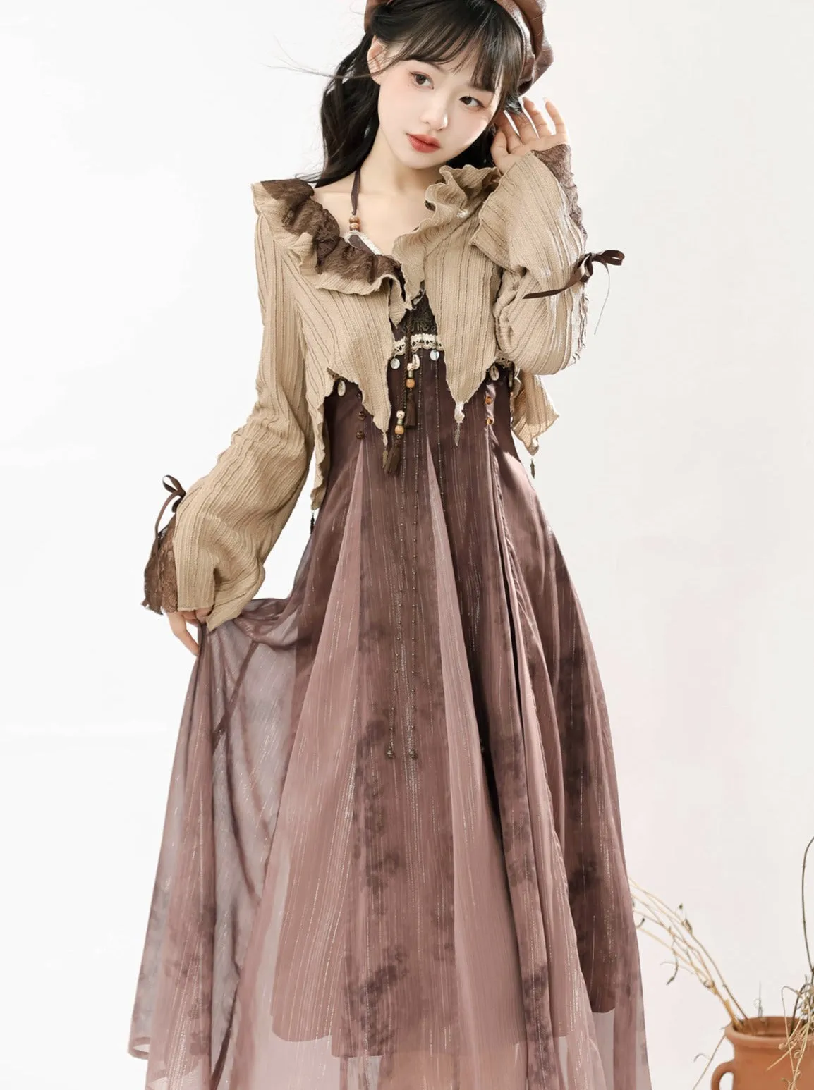 Dress Style   Short Camisole Cardigan Ethnic Ruffle