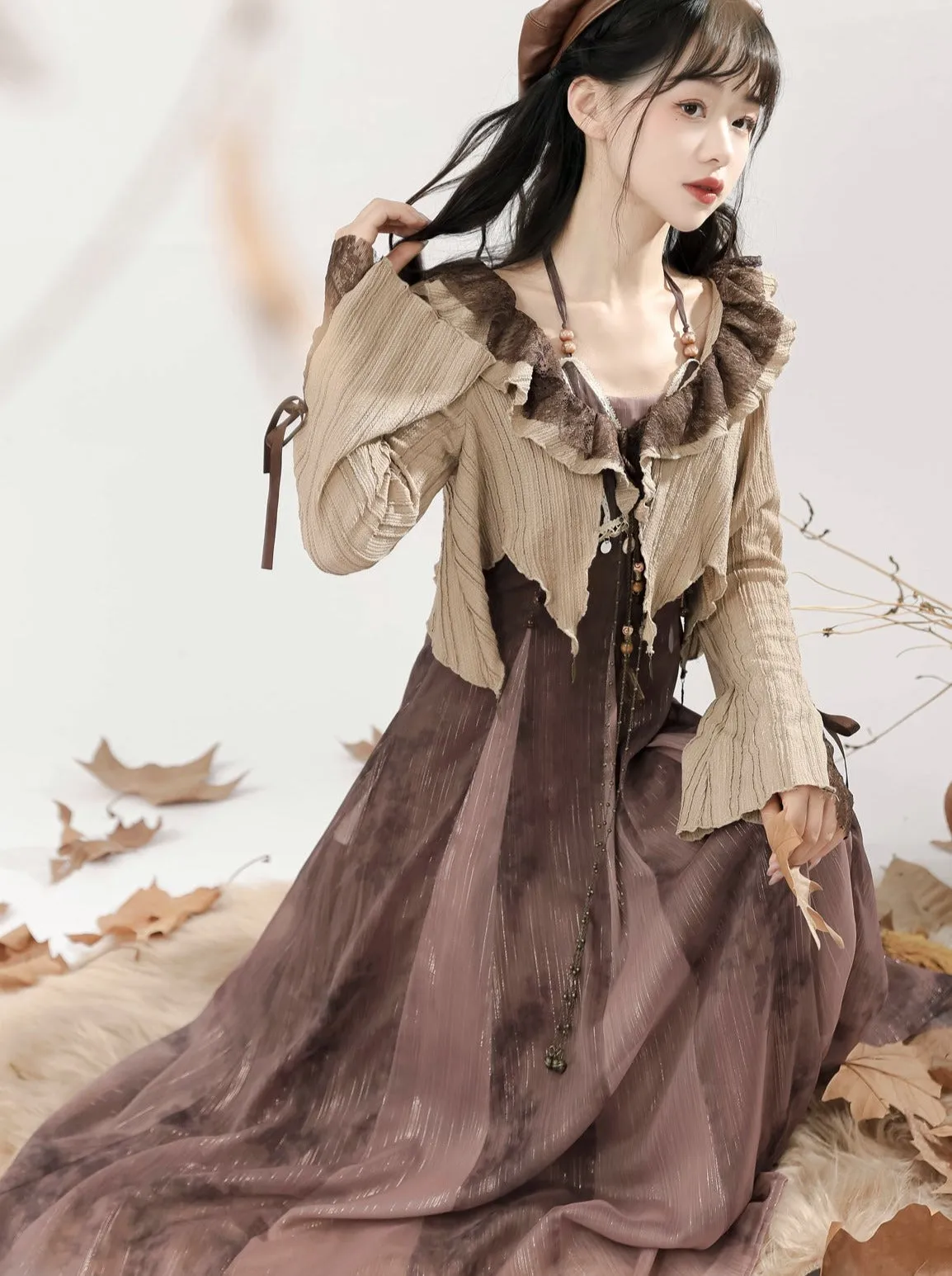 Dress Style   Short Camisole Cardigan Ethnic Ruffle