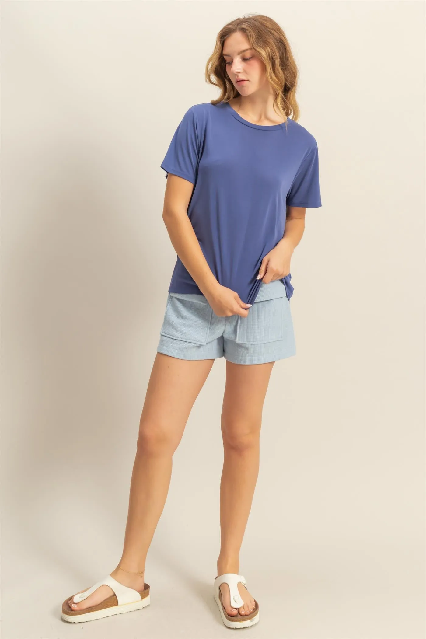 DZ25C449-Basic Round Neck Short Sleeve T Shirt