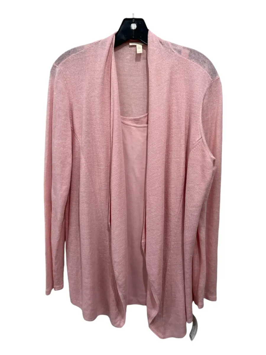 Eileen Fisher Light Pink Organic Linen Knit Tank Top Cardigan Jacket Set