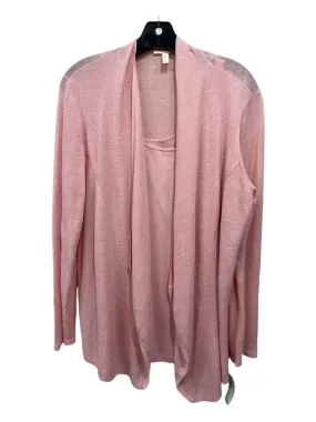 Eileen Fisher Light Pink Organic Linen Knit Tank Top Cardigan Jacket Set