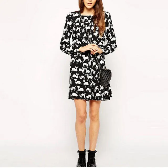 Elegant Long Sleeve Cat Dress