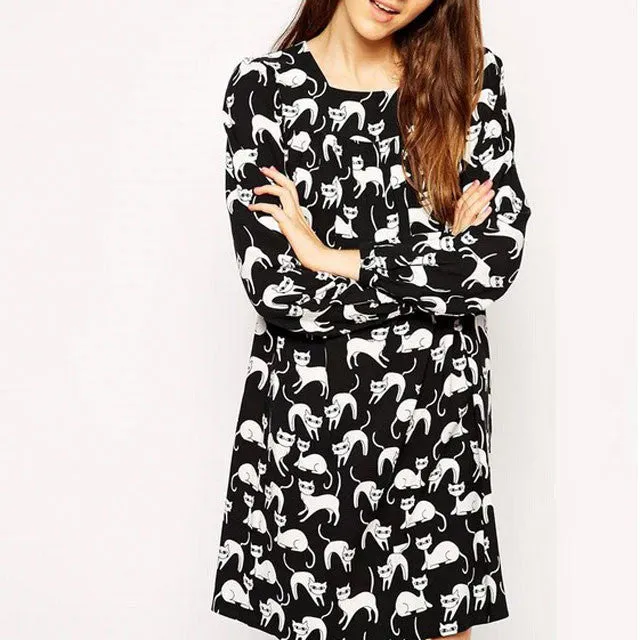Elegant Long Sleeve Cat Dress
