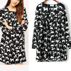 Elegant Long Sleeve Cat Dress