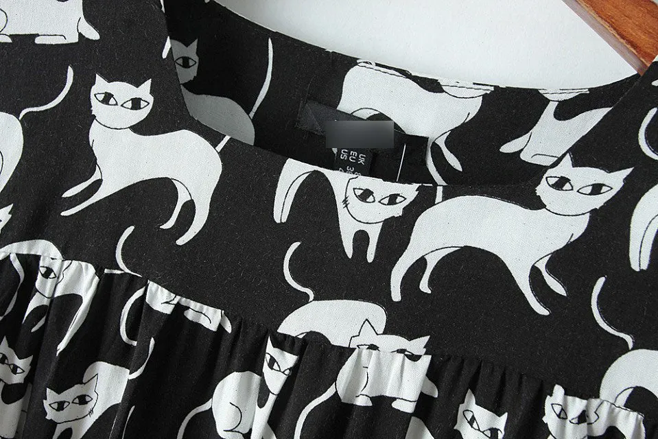 Elegant Long Sleeve Cat Dress