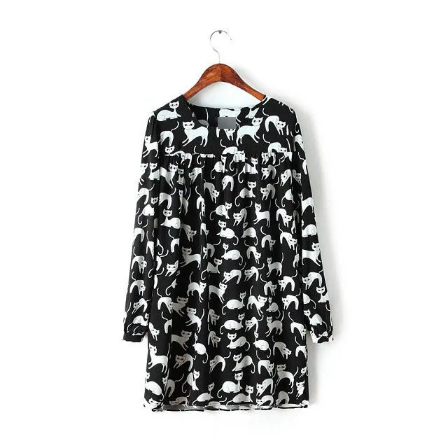 Elegant Long Sleeve Cat Dress