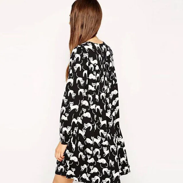 Elegant Long Sleeve Cat Dress