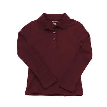 Girls White Long Sleeve Soft Knit Polo with Picot Collar
