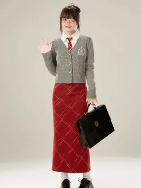 Gray Cardigan College Style Slim Sweater