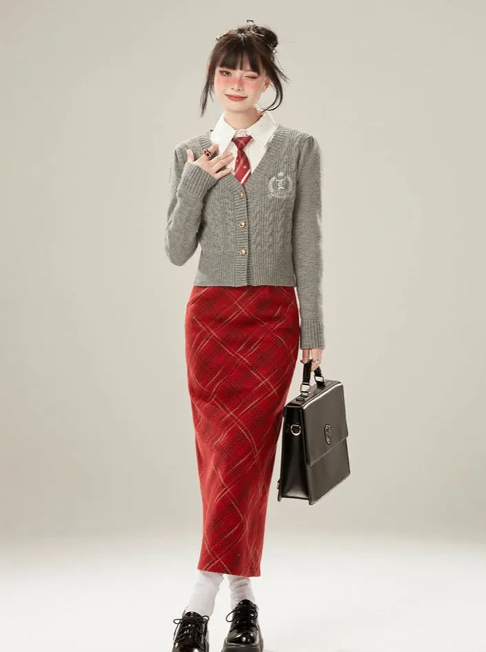 Gray Cardigan College Style Slim Sweater