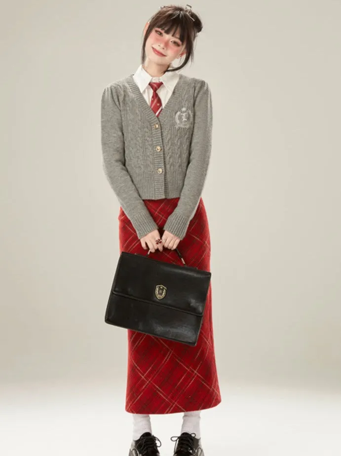 Gray Cardigan College Style Slim Sweater