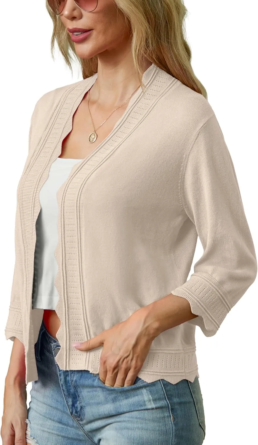 GRECERELLE Women's 2025 3/4 Sleeve Light Weight Summer Knit Loose Casual Cropped Cardigan Shrugs Sweater