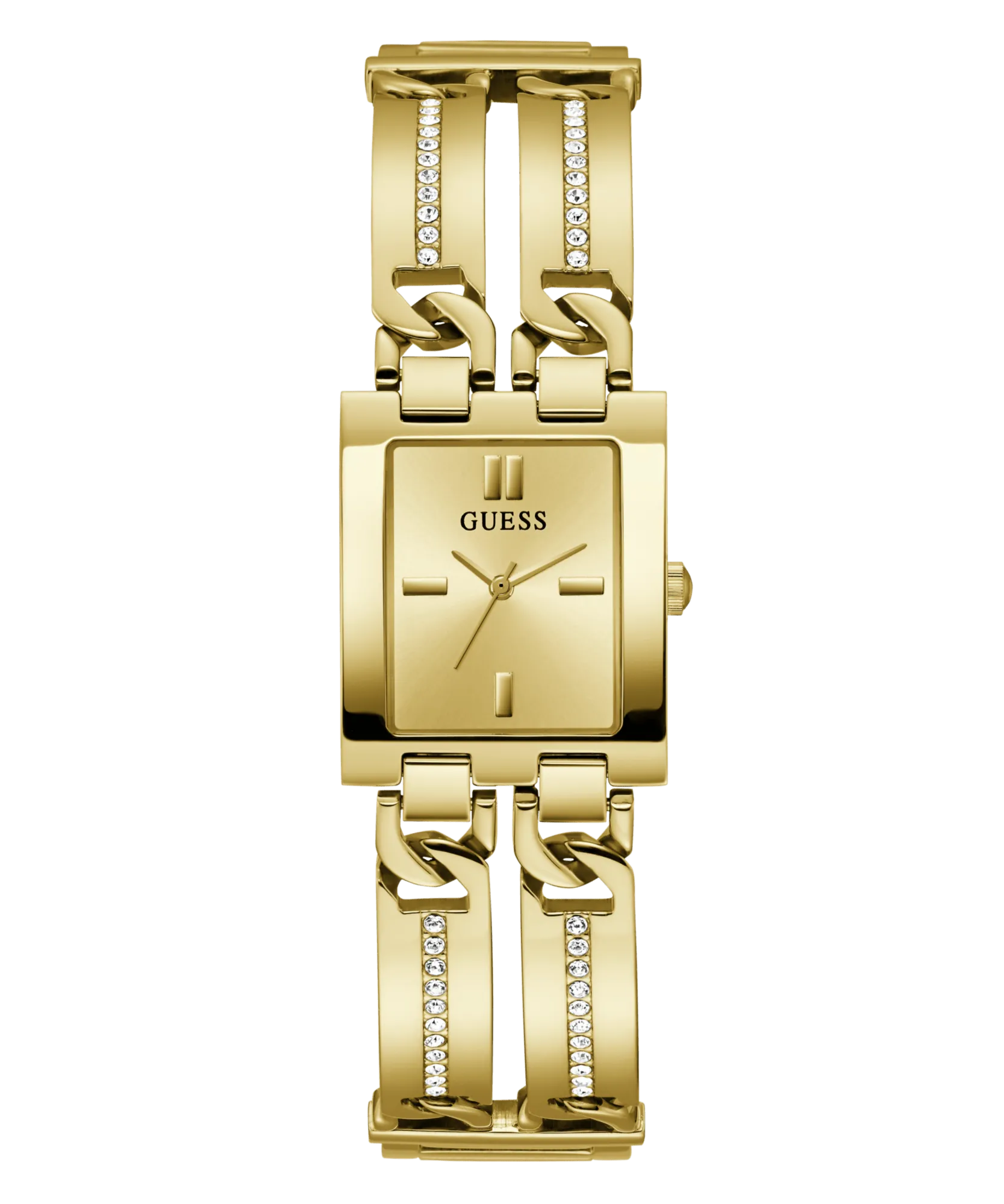Guess Mod Id Polished Gold Tone Case Sunray Champagne Dial And Polished Gold Tone Bracelet With Crystals And Adjustable G Links GW0668L2