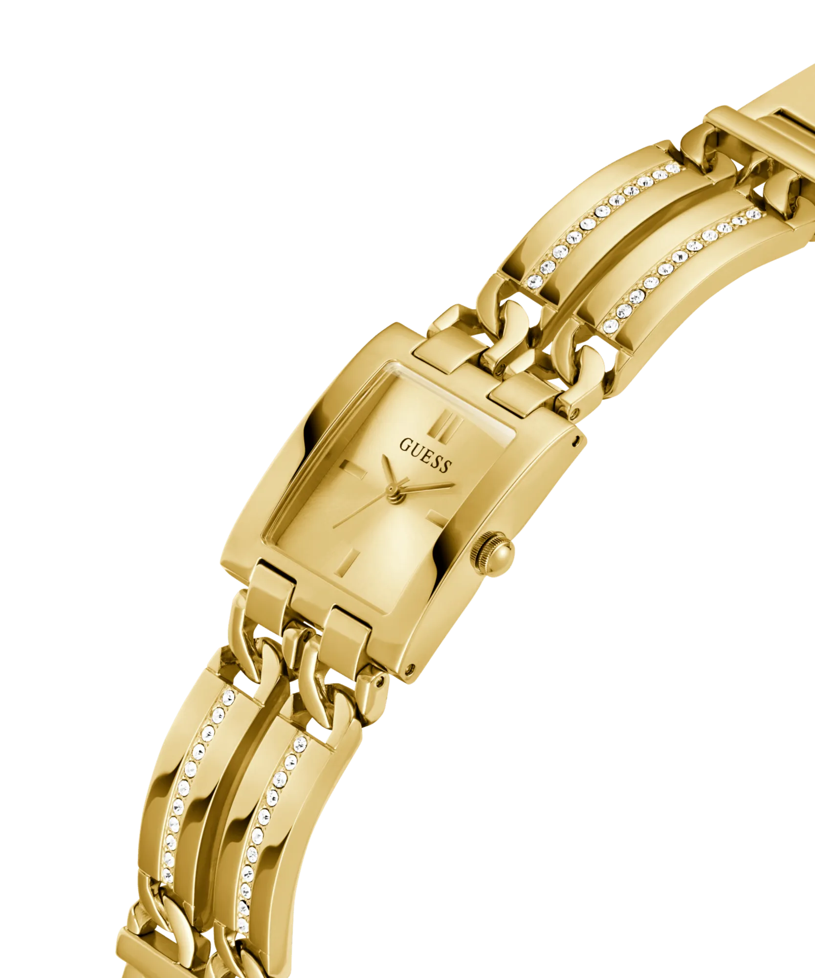 Guess Mod Id Polished Gold Tone Case Sunray Champagne Dial And Polished Gold Tone Bracelet With Crystals And Adjustable G Links GW0668L2