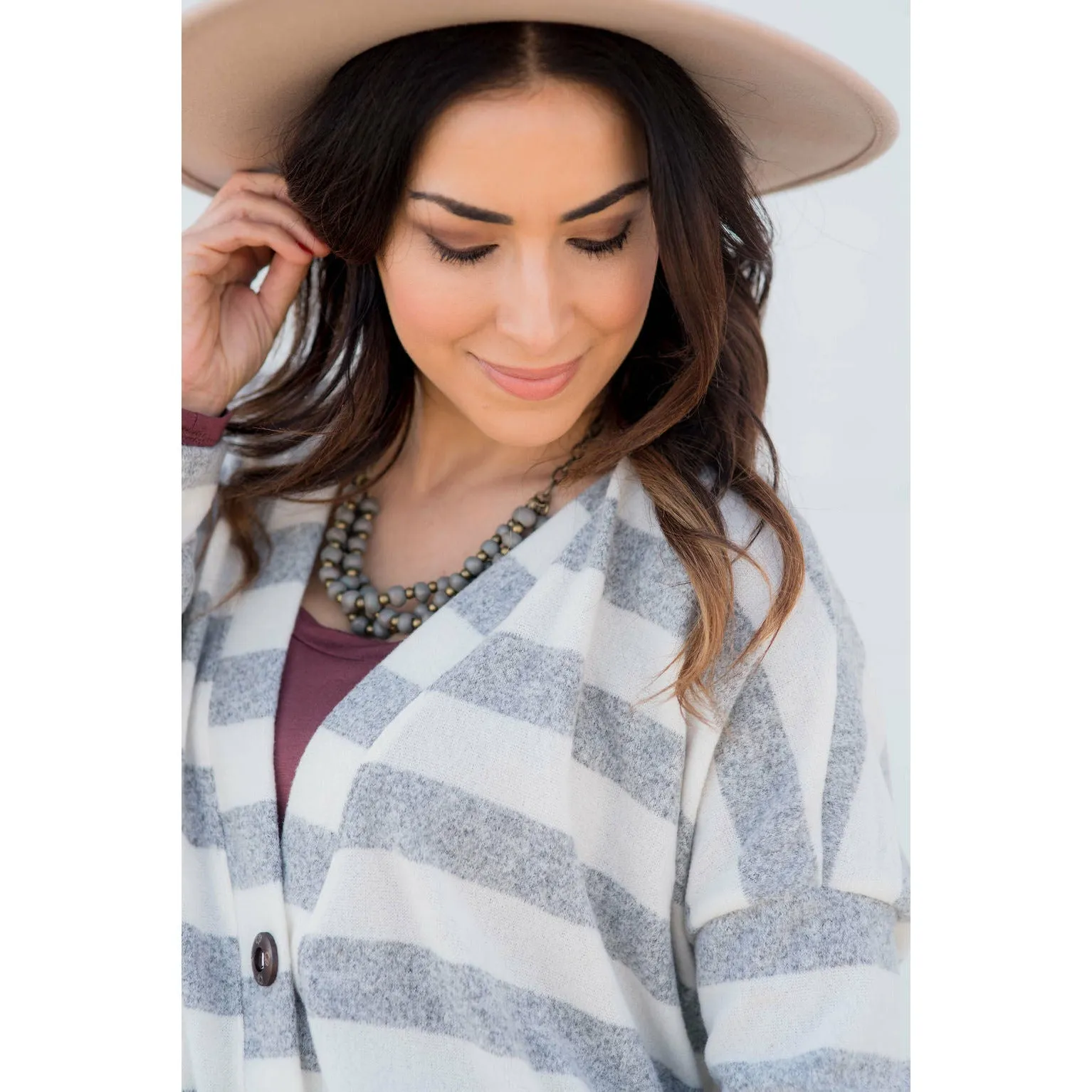 Heathered Striped Button Cardigan