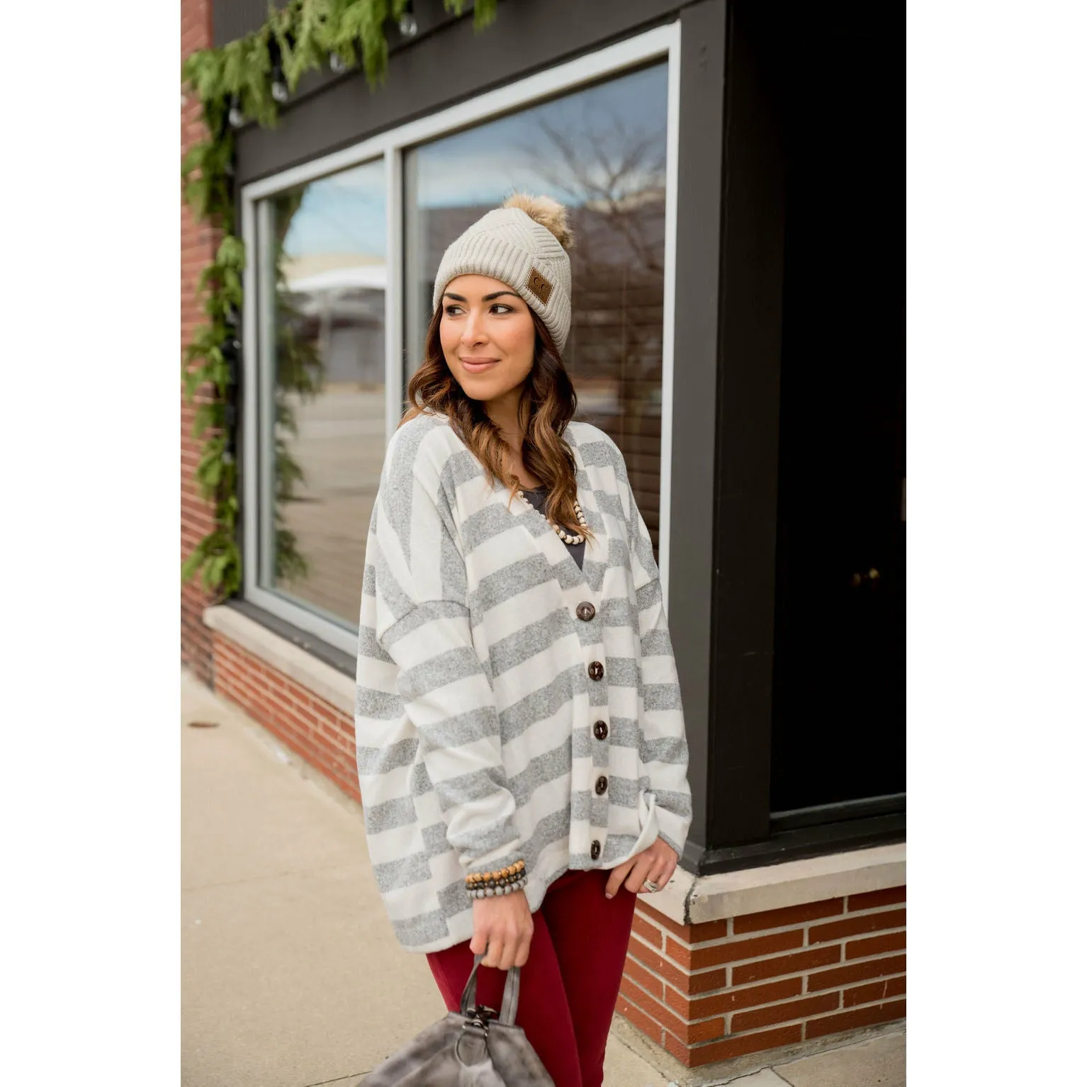 Heathered Striped Button Cardigan