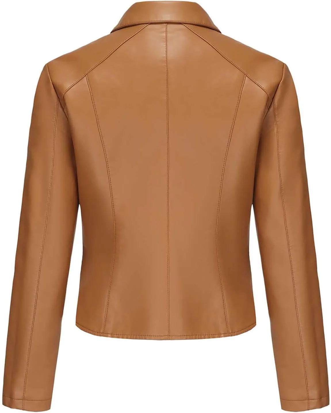 HGps8w Women's Punk Rivets Cropped Faux Leather Jacket, Chic Lapel Button Down Casual PU Moto Bike Coat Outwear