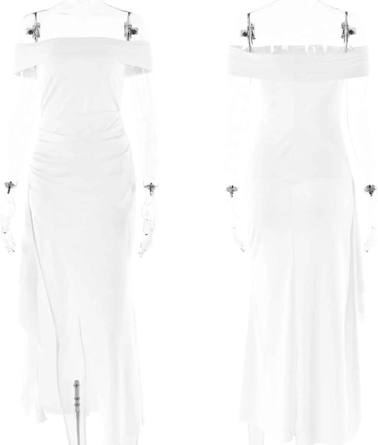JUMISEE Women's Elegant Off The Shoulder Maxi Dress Sexy High Slit Ruched Bodycon Long Dress Formal Evening Dress