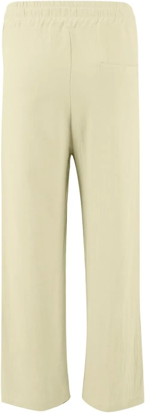 lcyhony Linen Pants Men Summer Casual Elastic Waist Drawstring Beach Pant Relaxed Fit Yoga Travel Lounge Pants with Pockets