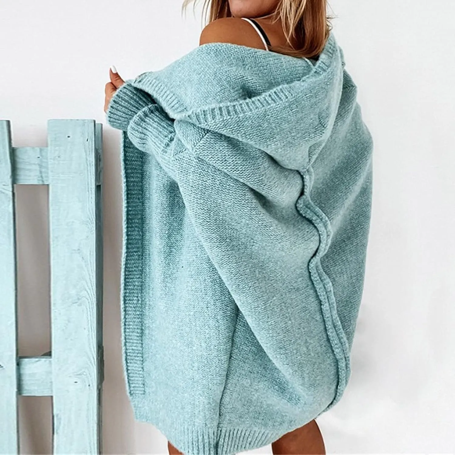 Light Weight Cardigan Women Open Front Knit Long Batwing Sleeve Sweater Chunky Cable Boho Pockets Coat