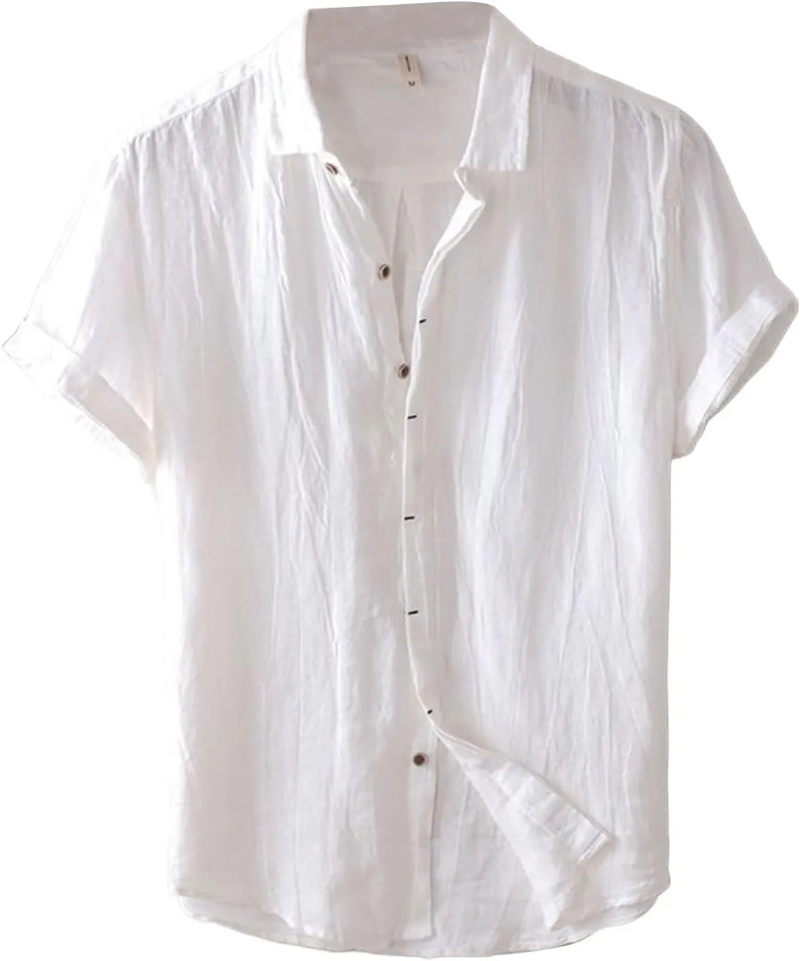 Linen Shirts for Men Retro Wrinkled Breathable Button Down Short Sleeve Tops Lightweight Loose Fit Summer Beach Shirt