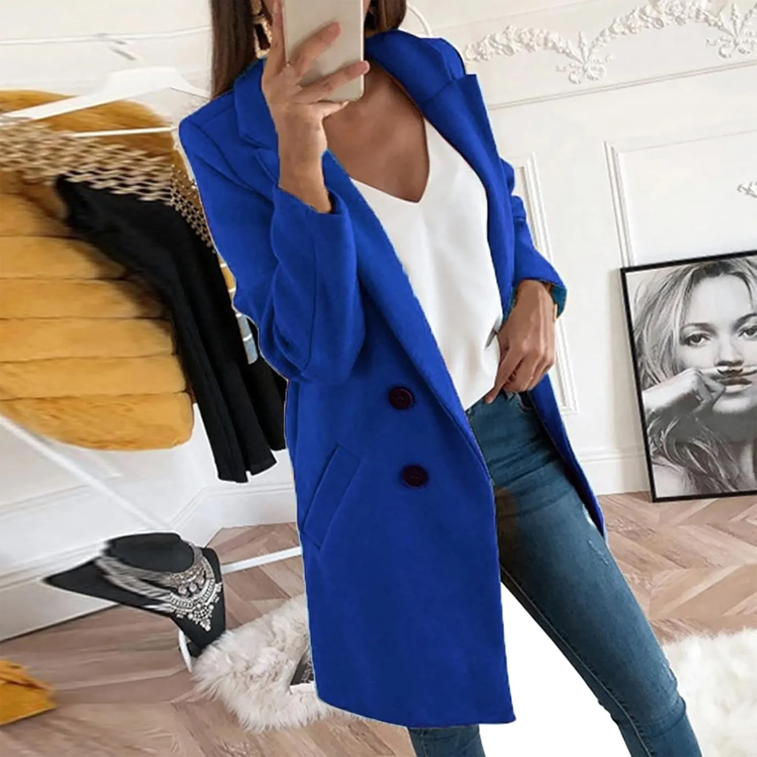 Long Blazer Jackets for Women Business Casual Semi Formal Notch Lapel Coat Dressy Light Weight Loose fit Cardigan