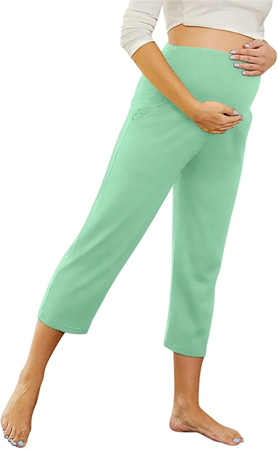 Maternity Capris Leggings for Women High Waist Capri Pants with Pockets Casual Stretchy Comfy Lounge Yoga Leggings