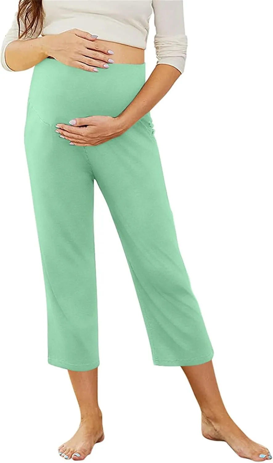 Maternity Capris Leggings for Women High Waist Capri Pants with Pockets Casual Stretchy Comfy Lounge Yoga Leggings