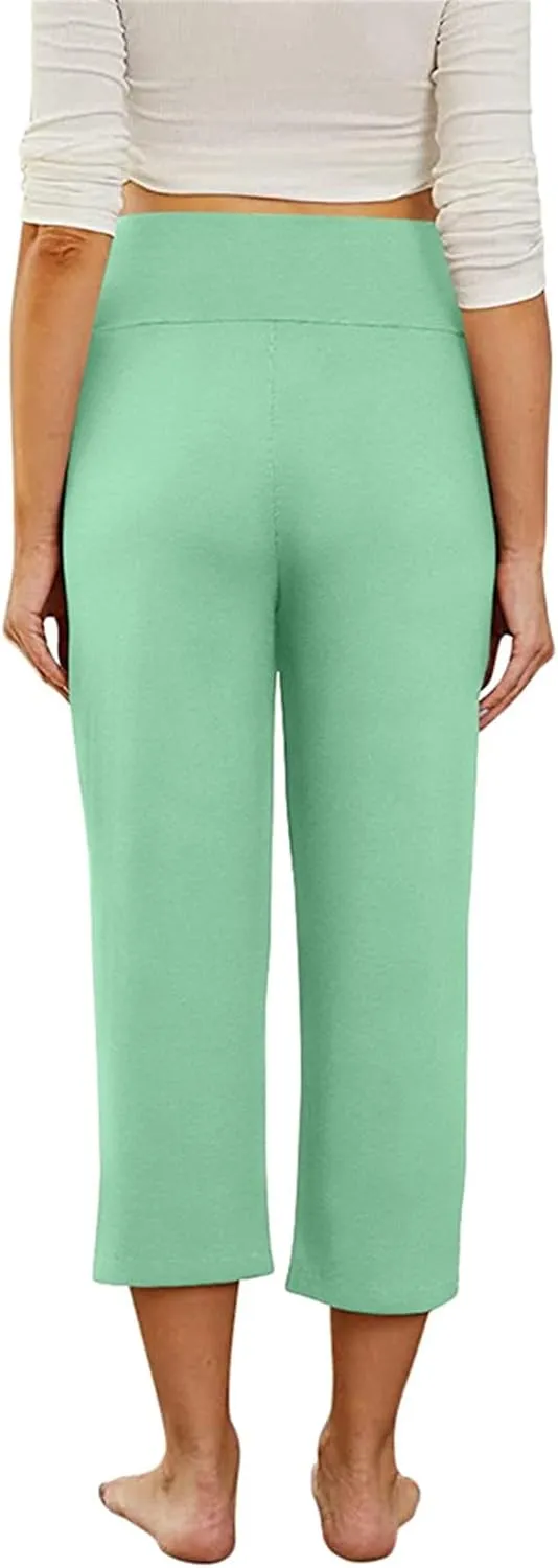 Maternity Capris Leggings for Women High Waist Capri Pants with Pockets Casual Stretchy Comfy Lounge Yoga Leggings