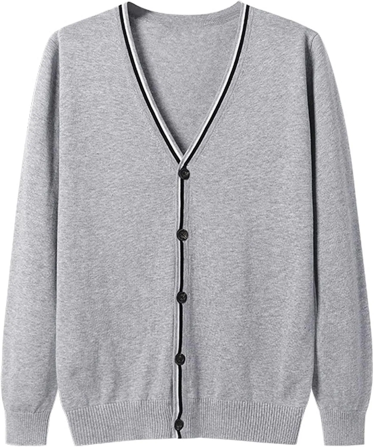 Mens Casual Long Sleeve Cotton Cardigan Sweater V-Neck Knitwear Loose Fit Striped Stitching Cardigan Jackets Coats (Light Grey,Medium)