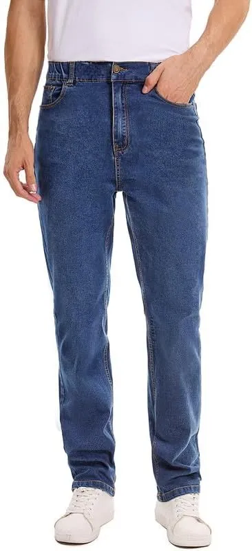 Men's Elastic Waist Jeans Stretch High Waisted Denim Jean Pants with Zipper and Button