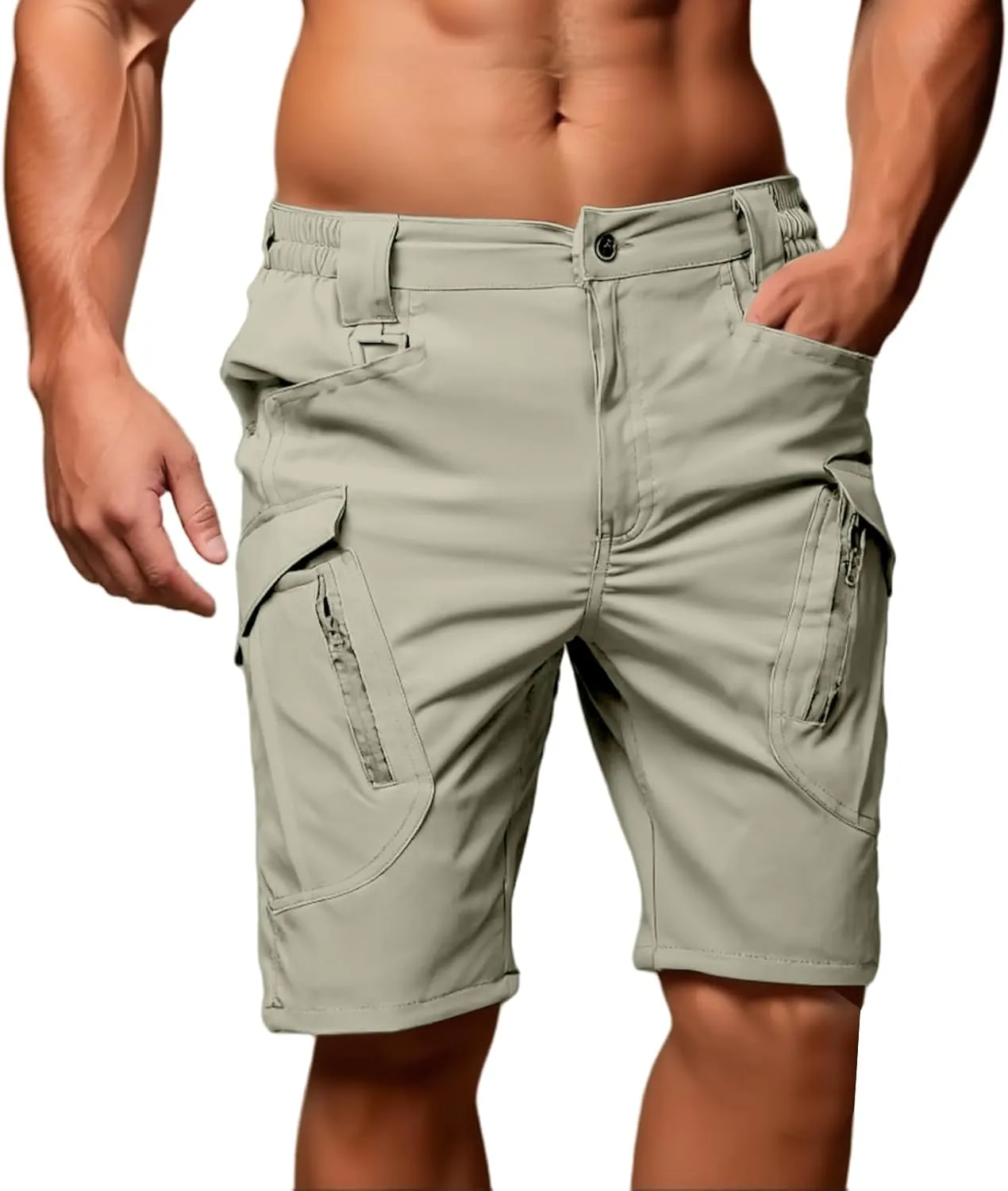 Mens Hiking Cargo Shorts Tactical Quick Dry Classic Shorts Elastic Waist Stretch Breathable Pant with Multi Pocket