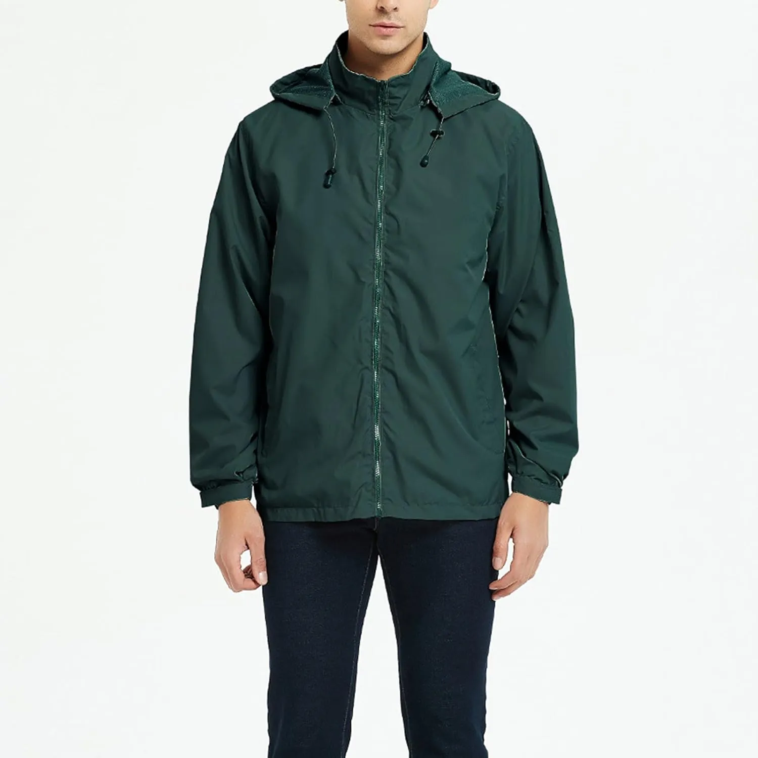 Mens Rain Jacket Mesh Breathable Lightweight Raincoat Waterproof with Removable Hood Windbreaker Travel Hiking Jacket