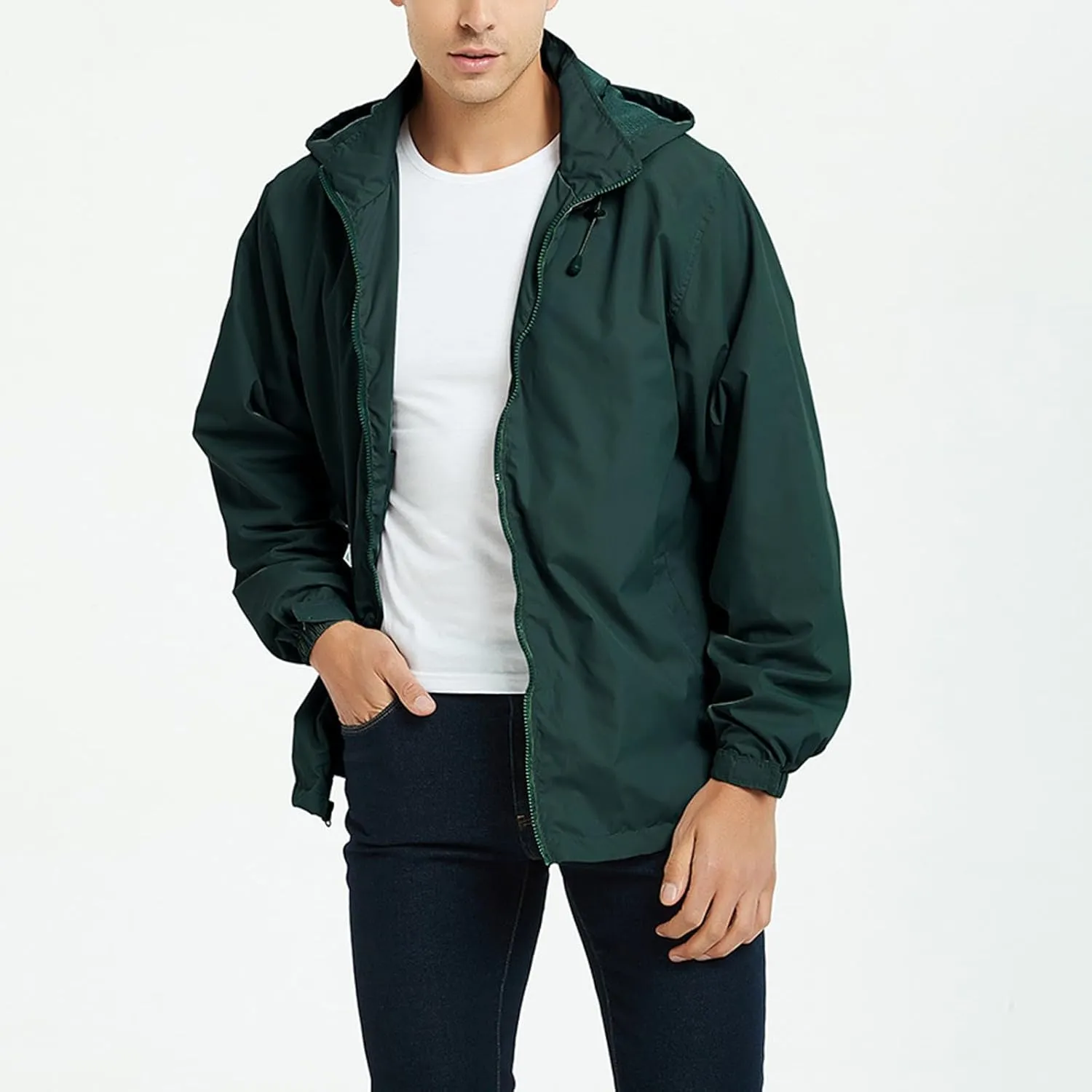Mens Rain Jacket Mesh Breathable Lightweight Raincoat Waterproof with Removable Hood Windbreaker Travel Hiking Jacket
