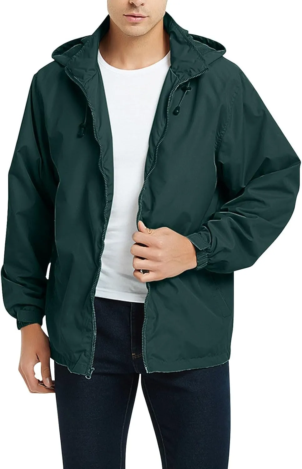Mens Rain Jacket Mesh Breathable Lightweight Raincoat Waterproof with Removable Hood Windbreaker Travel Hiking Jacket