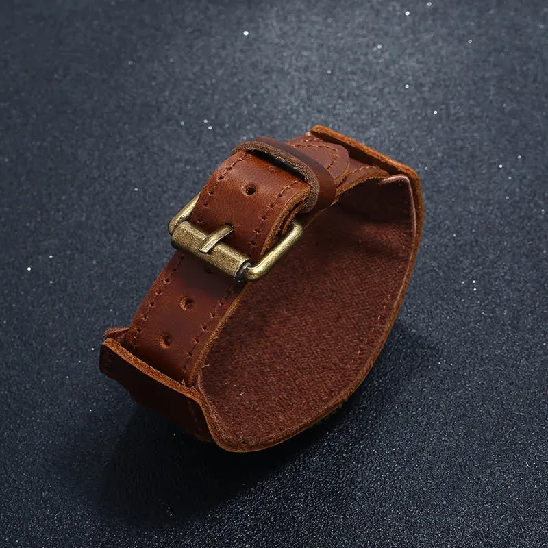 Men's Roman Numerals Gear Cuff Leather Watch