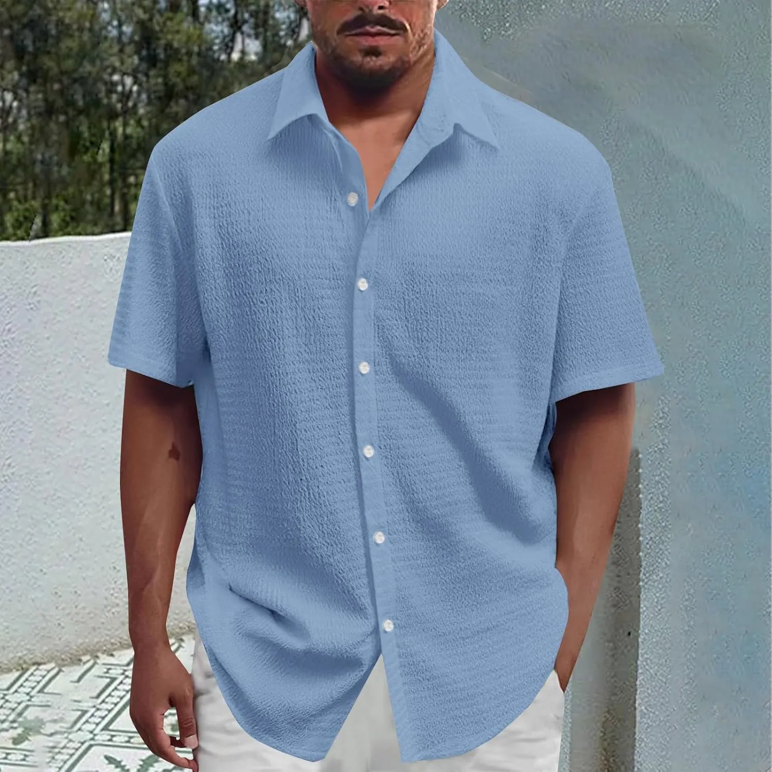 Men's Short Sleeve Dress Shirts Button Down Casual Wrinkle Free Smart Office Work Blouses Breathable Quick Dry Shirt