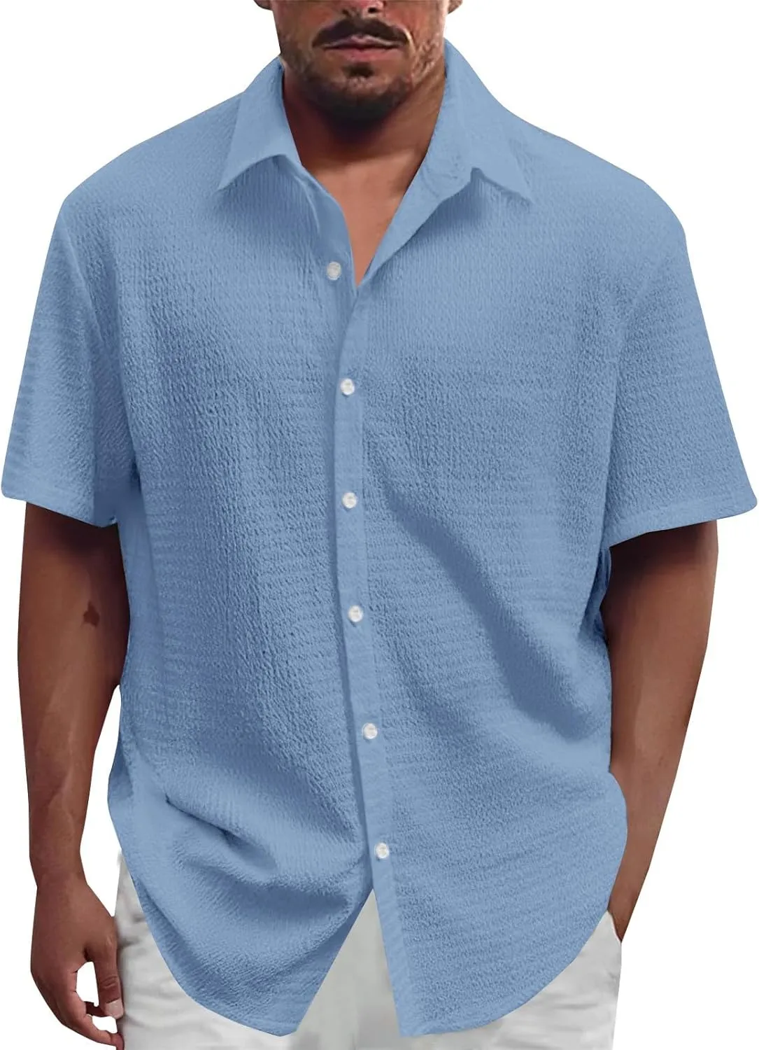 Men's Short Sleeve Dress Shirts Button Down Casual Wrinkle Free Smart Office Work Blouses Breathable Quick Dry Shirt