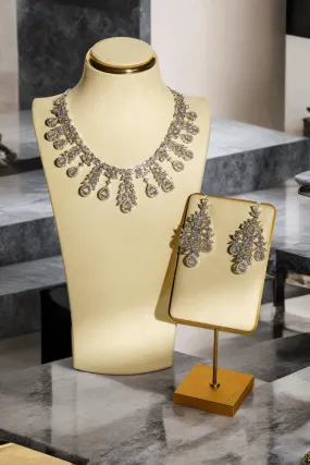 Nazia - Rhodium Plated Floral AD Necklace Set With Dangler Earrings
