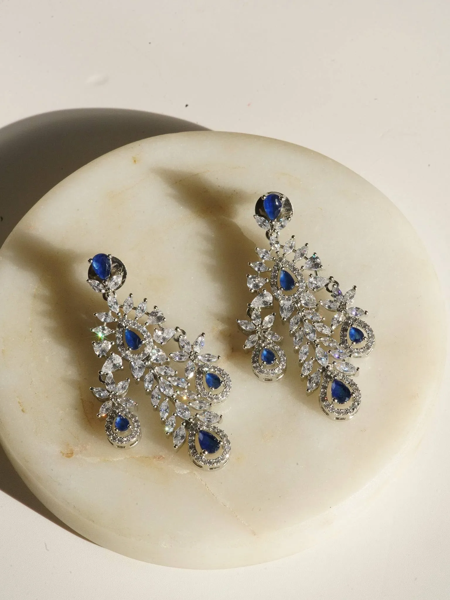 Nazia - Rhodium Plated Floral AD Necklace Set With Dangler Earrings