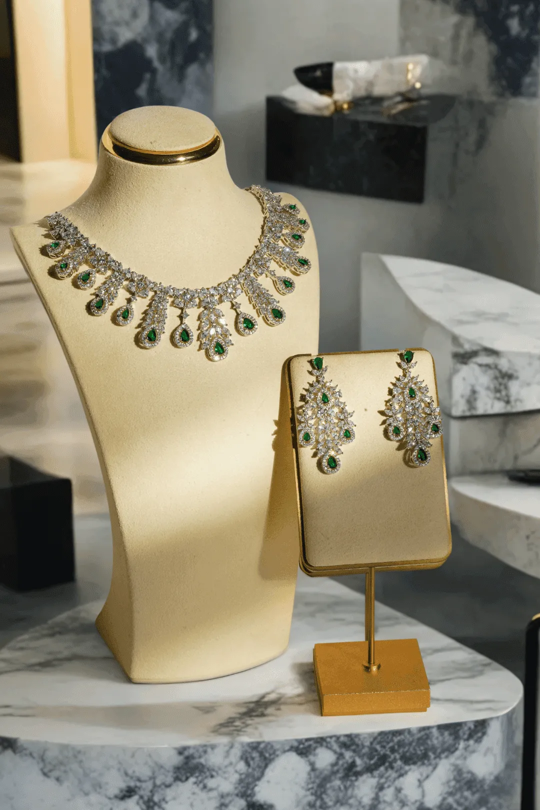 Nazia - Rhodium Plated Floral AD Necklace Set With Dangler Earrings