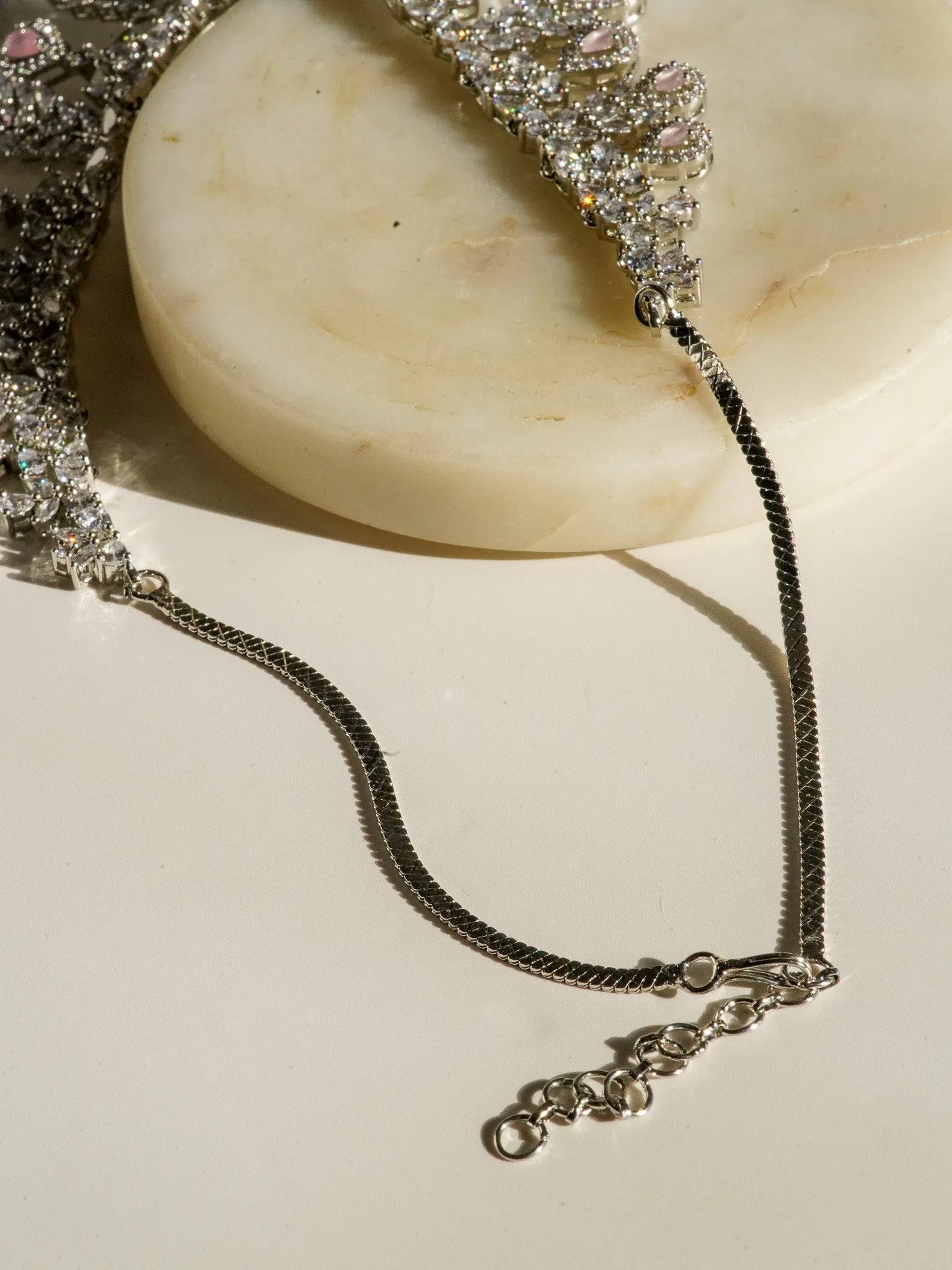 Nazia - Rhodium Plated Floral AD Necklace Set With Dangler Earrings