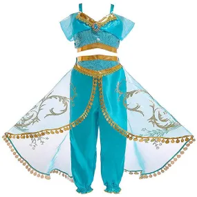 Princess Jasmine Dress Christmas Fancy-Dress Costume with Accessories for Child