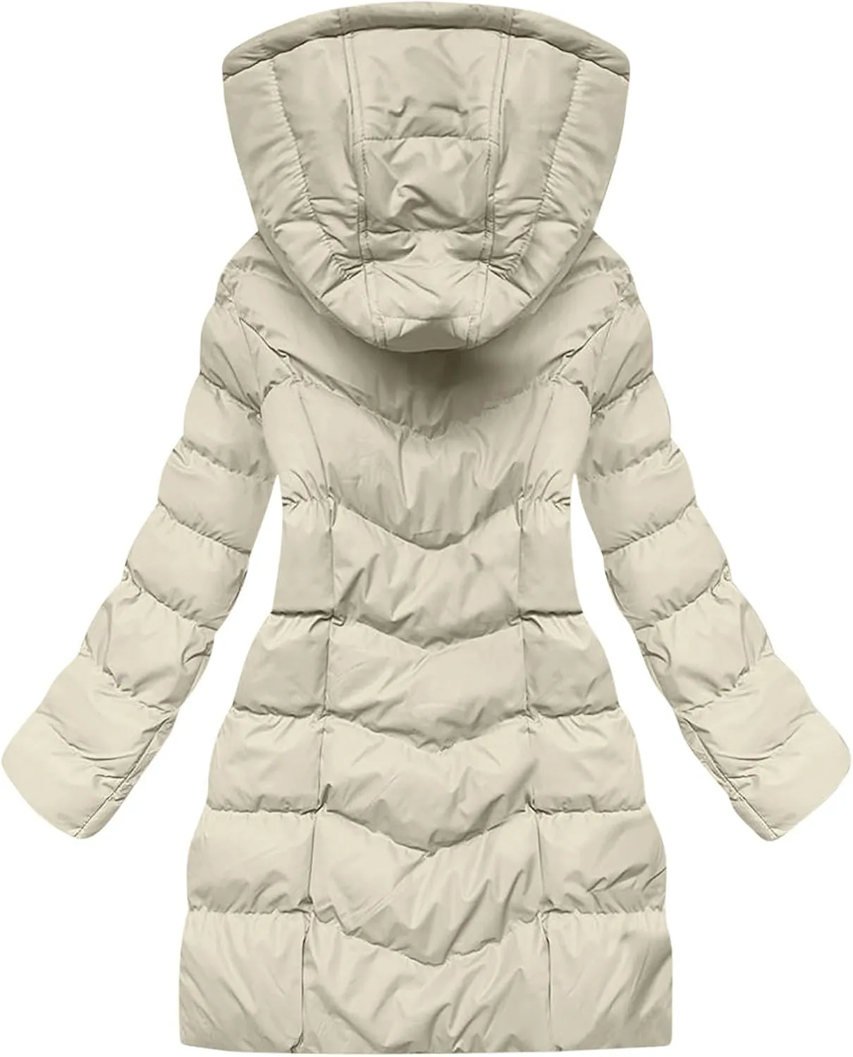 Quilted Jacket for Women Warm Winter Mid Length Down Puffer Jacket Thicken Hooded Zipper Padded Overcoat Outerwear