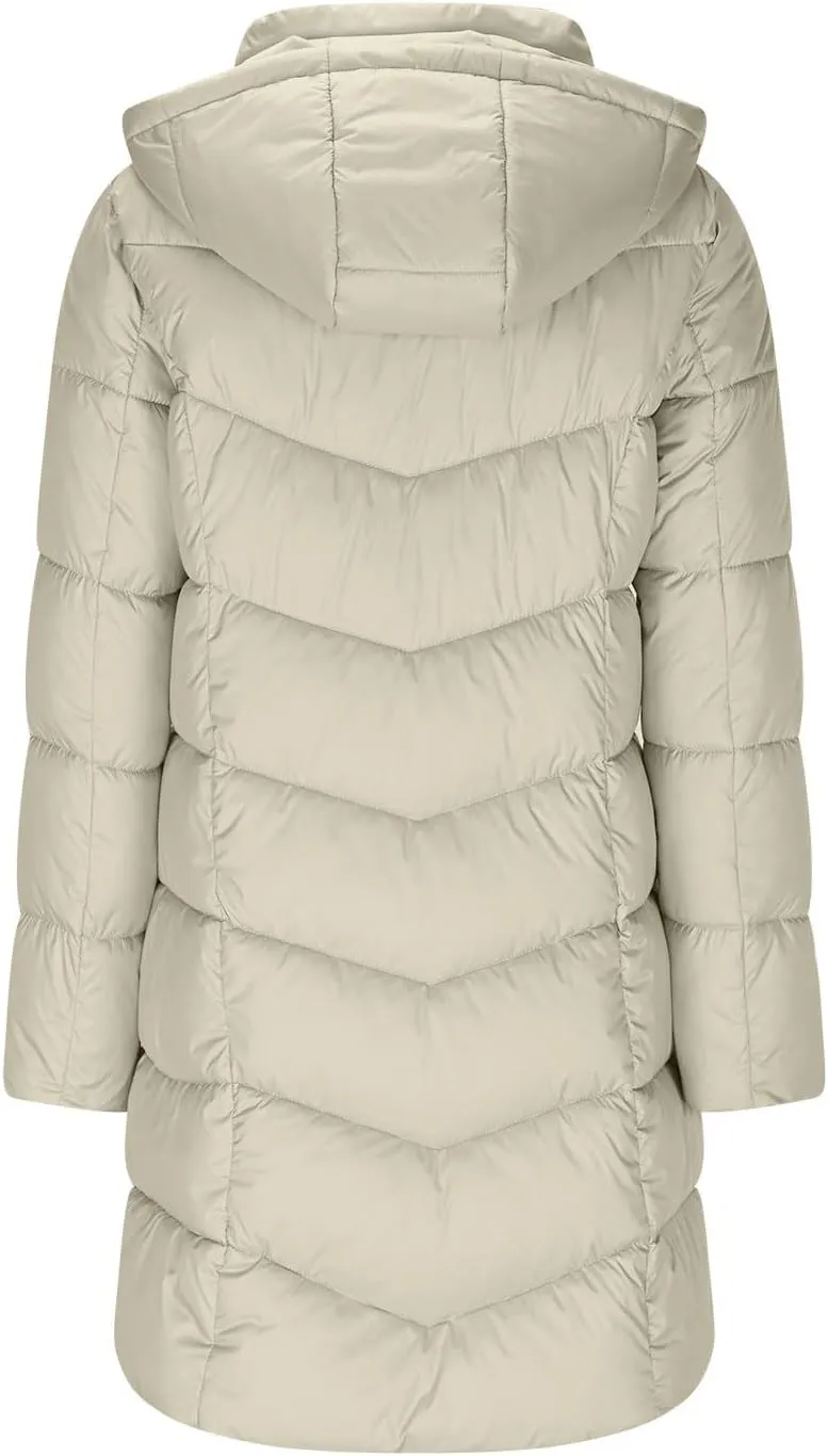 Quilted Jacket for Women Warm Winter Mid Length Down Puffer Jacket Thicken Hooded Zipper Padded Overcoat Outerwear