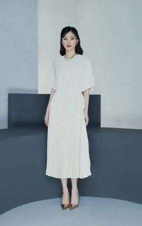 Retro vintage cape shawl collar pleated midi dress - Tiuna Pl